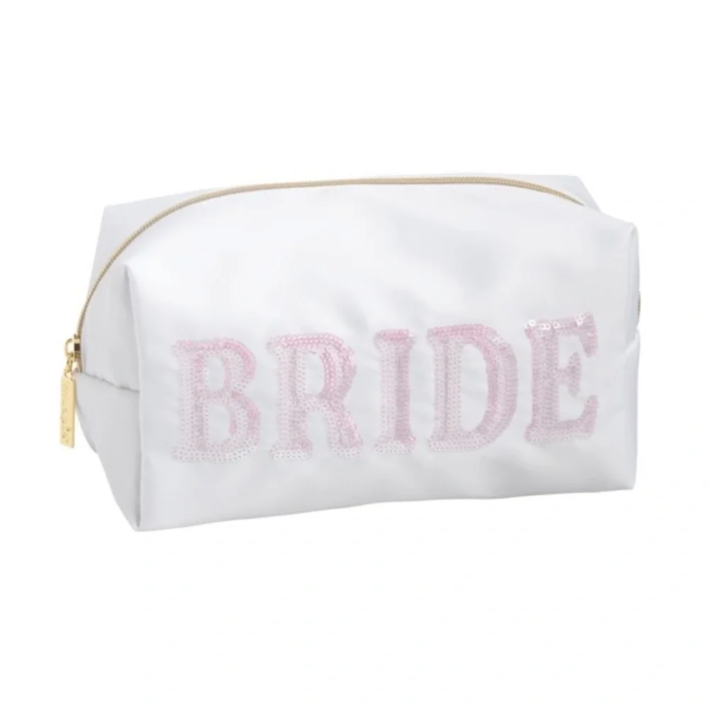 Mud Pie White Sequin Bride Cosmetic Bag